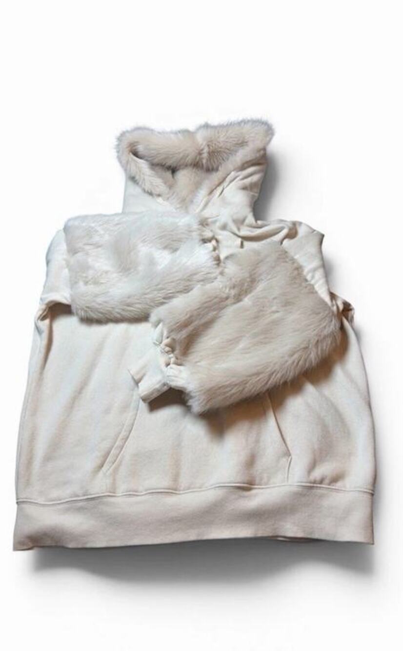 Express Womens Sweatshirt Cream Faux Fur Hoodie Kangaroo Pocket Stretch M